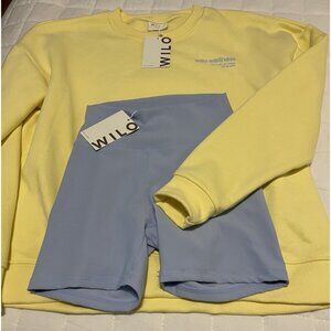 Wilo The Label Sweatshirt  Yellow &Shorts Blue Set Women’s Size Small NWT‎